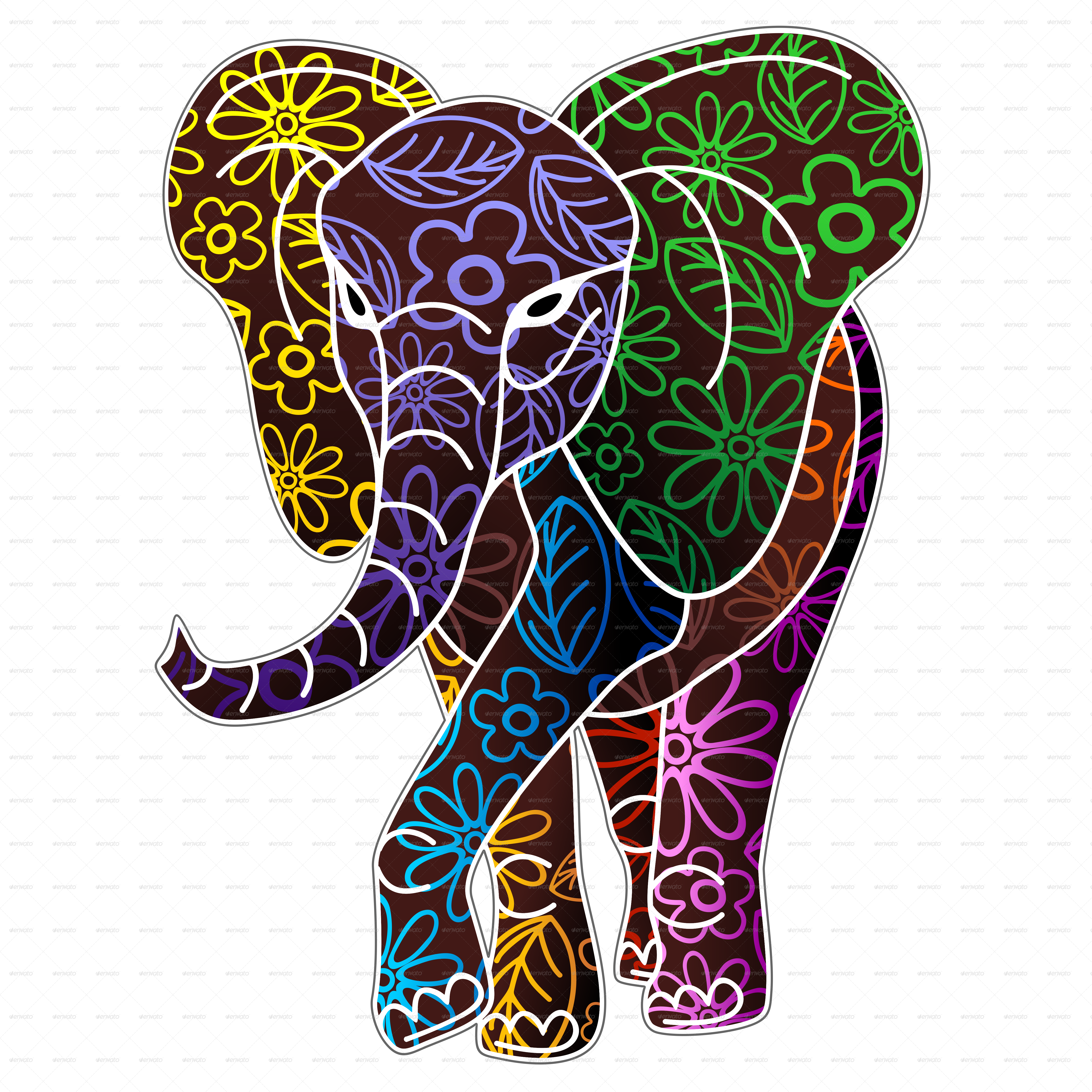 Elephant Floral Batik  Art  Design by Bluedarkat GraphicRiver